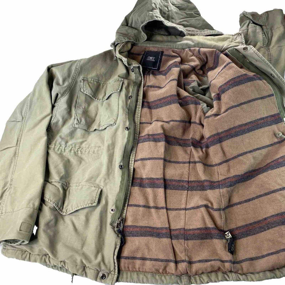 OBEY Propaganda Green M-65 Style Field Jacket Mens L Women XL Blanket Lined Barn